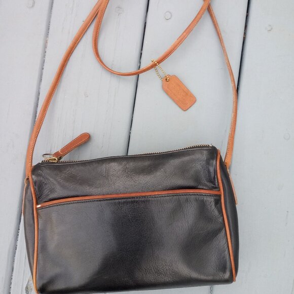 COACH VINTAGE BROWN LEATHER BLACK CROSSBODY SHOULDER BAG - Picture 7 of 7